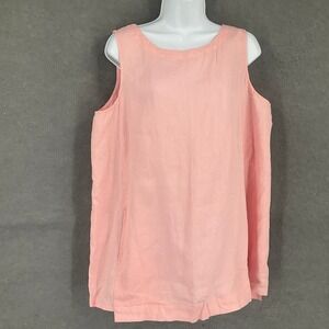 Pure Jill Linen Sleeveless Tank Top Shirt Coral Sz L Coastal Beach Travel‎